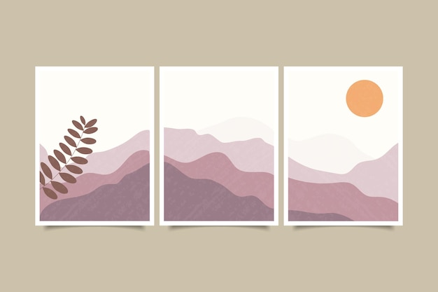 Set of abstract landscape posters in vintage style collection