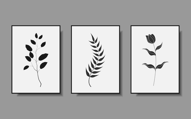 set of abstract leaves silhouette for wall art design