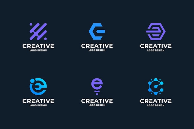 抽象文字 E ロゴ デザイン ベクトル ビジネス ブランド会社の文字 E コレクションのセット