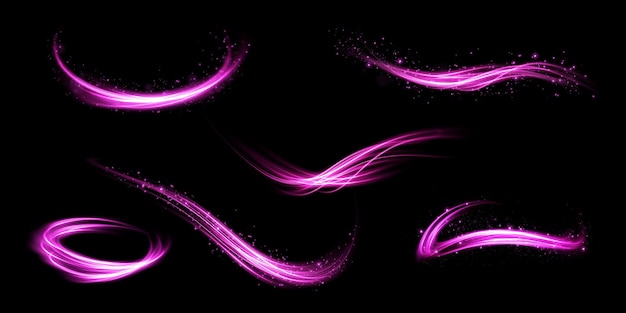 Set of abstract light lines of movement and speed light purple ellipse bright galaxy glowing podium space tunnel light everyday glowing effect semicircular wave light vortex wake bright spiral