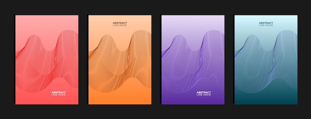 Set of abstract line wave background with gradient color