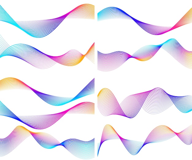 Set Abstract lines colors design element on white background of waves Vector Illustration eps 10 for grunge elegant business card print brochure flyer banners cover book label fabric