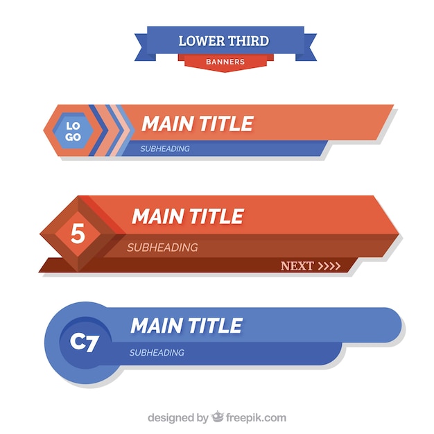 Vector set of abstract lower thirds in flat design