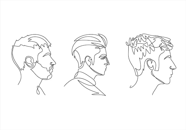 Vector set of abstract male portraits, side view. vector illustration. continuous line