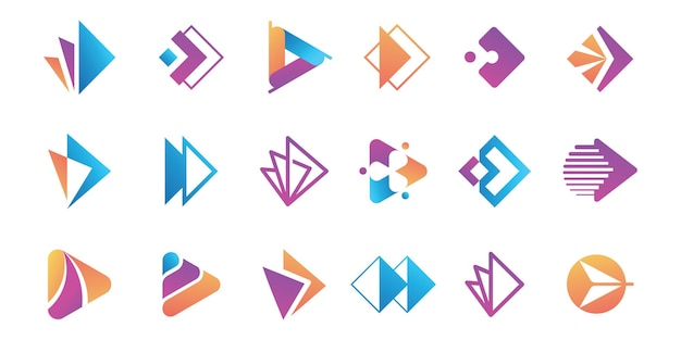 Set di logo di riproduzione multimediale astratto riproduci la raccolta del logo dell'app set di pulsanti di riproduzione set di icone di riproduzione multimediale