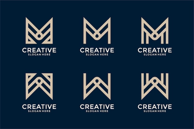 Set of abstract monogram initial letter m w logo design template