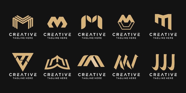 Set di icone del modello del logo della lettera m del monogramma astratto per il business del settore automobilistico sportivo della moda