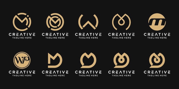 Set of abstract monogram letter m w d logo template icons for business of fashion talk technolog