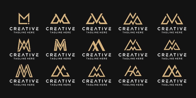 Set of abstract monogram letter mm ma m v logo template icons for business of fashion simple