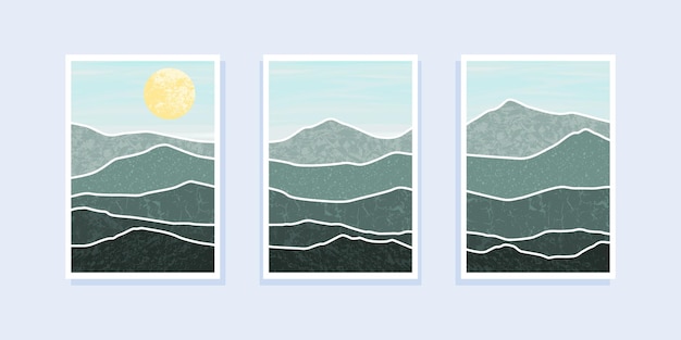 抽象的な山の絵画のセットです。抽象芸術の背景。ベクトルイラスト。