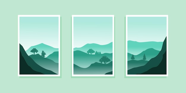 set of abstract mountain painting. abstract art background. vector illustration.