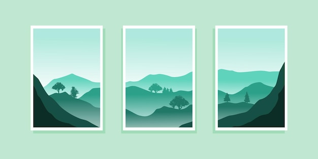 Set of abstract mountain painting. abstract art background. Vector Illustration.