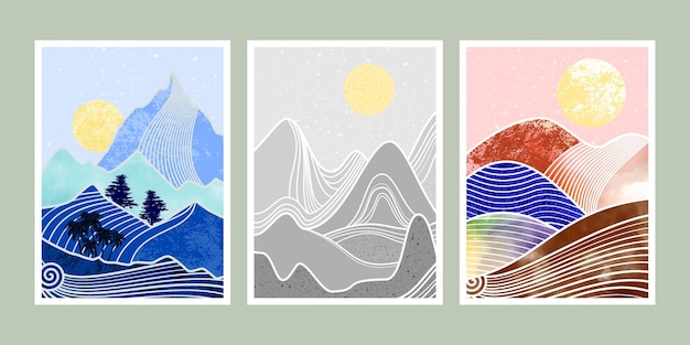 Set of abstract mountain painting. abstract art background. Vector Illustration.