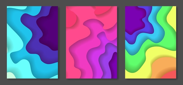 Set of abstract multicolor paper cut backgrounds
