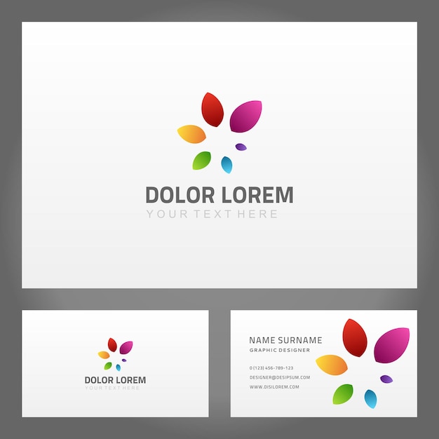 Set abstract multicolored petals circle ornament creative branding identification namecard vector