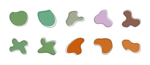 Vector set of abstract organic blob shape elements with line