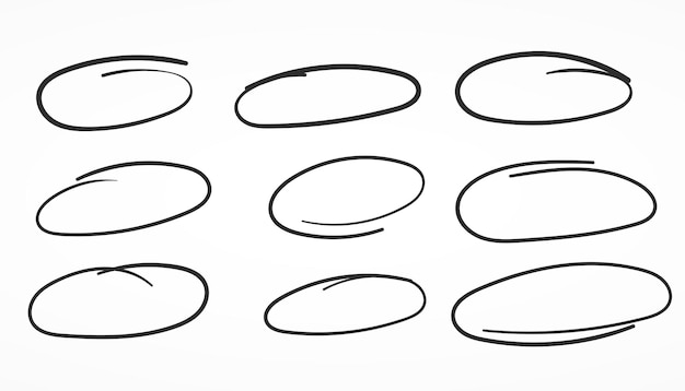 ポインター用の抽象的なアウトラインの手描き円のセット