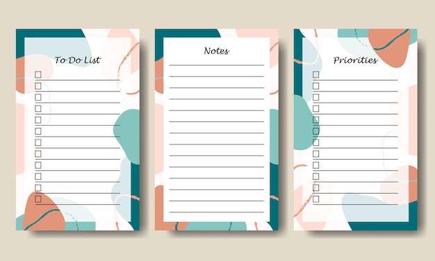 Set of Abstract Pastel Shape Notes and To Do List Printable Premium Vector