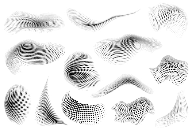 Set of abstract pattern wavy halftone dots collection of abstract dotted frames