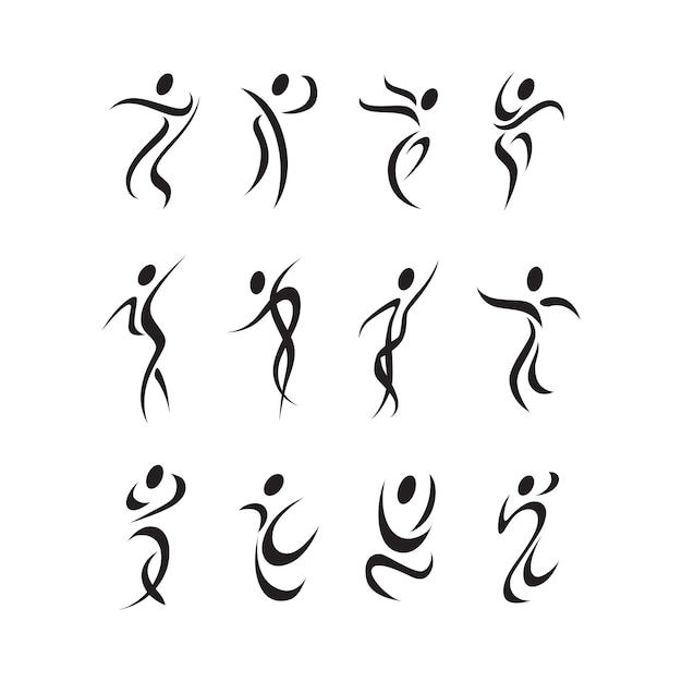 Set di abstract people dancing icon logo template vector illustration