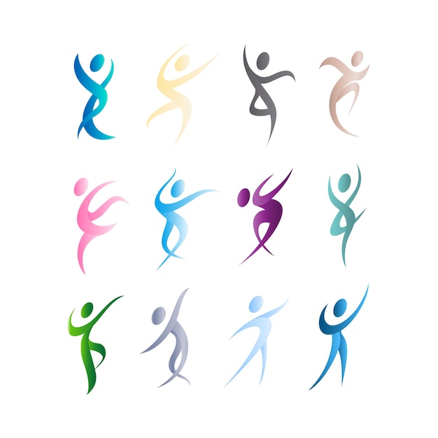 Set di abstract people dancing icon logo template vector illustration