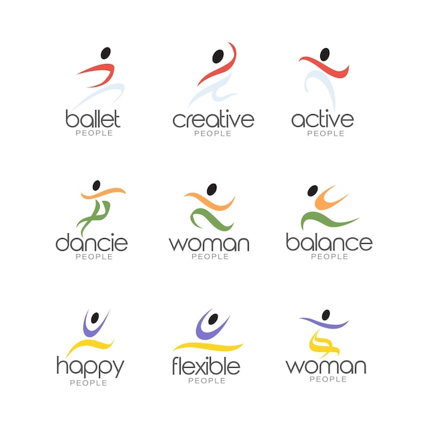 Set di abstract people dancing icon logo template vector illustration