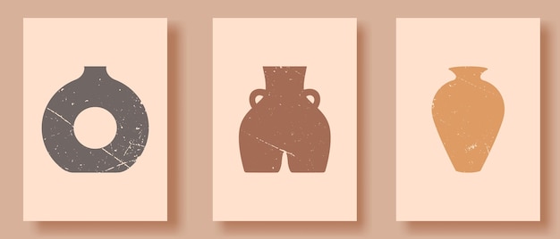 Set abstract posters with ceramic vases different shape