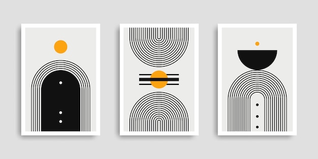 Set of abstract posters with geometric shapes minimalist wall art