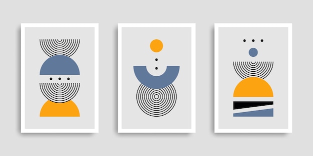 Vector set of abstract posters with geometric shapes minimalist wall art