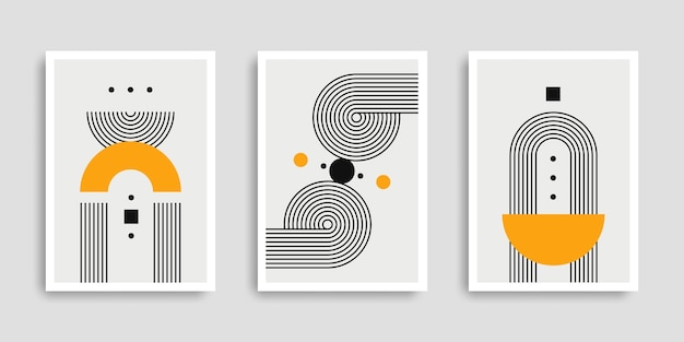 Set of abstract posters with geometric shapes. Minimalist wall art