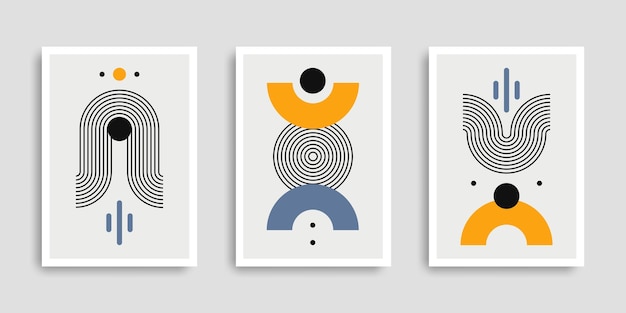 Set of abstract posters with geometric shapes Minimalist wall art