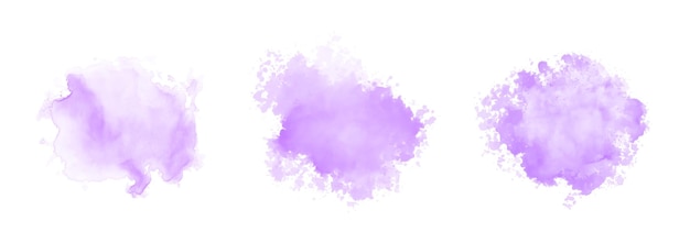 Set di schizzi d'acqua acquerello viola astratto su sfondo bianco struttura dell'acquerello di vettore in colore blu macchia di pennello inchiostro macchia di luce soffusa viola spruzzata viola dell'acquerello