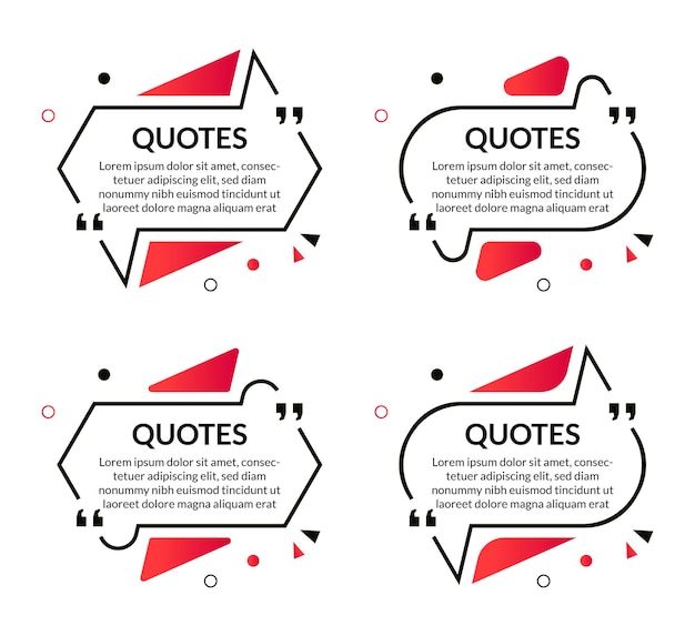 Set of abstract quotes frame template text with memphis geometric style  