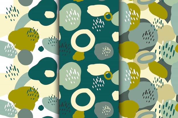 Set of abstract seamless hand drawn patterns with different creative shapes. illustration.