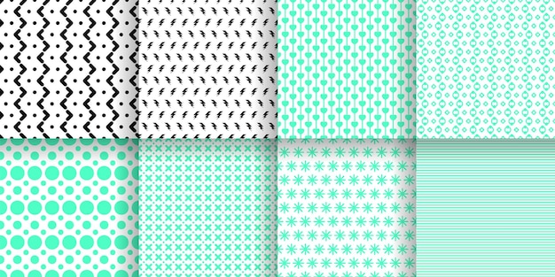 Set Abstract Seamless Pattern Black Line Doodle Geometric Figures Background Vector