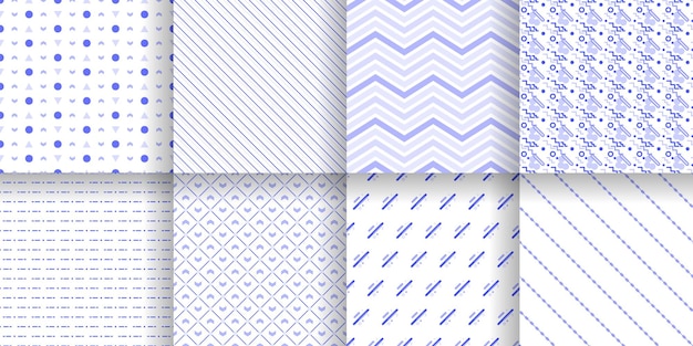Set Abstract Seamless Pattern Black Line Doodle Geometric Figures Background Vector
