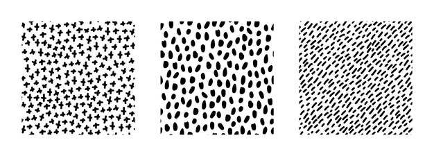 Set of abstract seamless patterns with textures Black and white simple backgrounds with scribbles