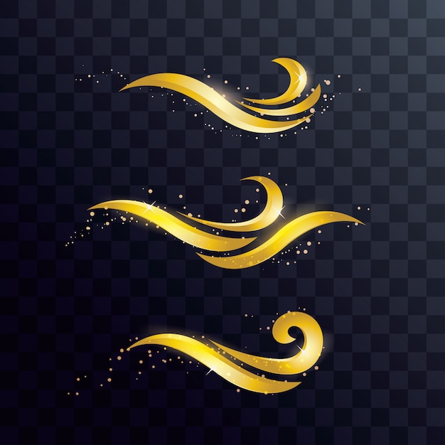 Set of Abstract Shiny Gold waves design element