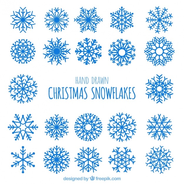 Set of abstract snowflakes in blue color