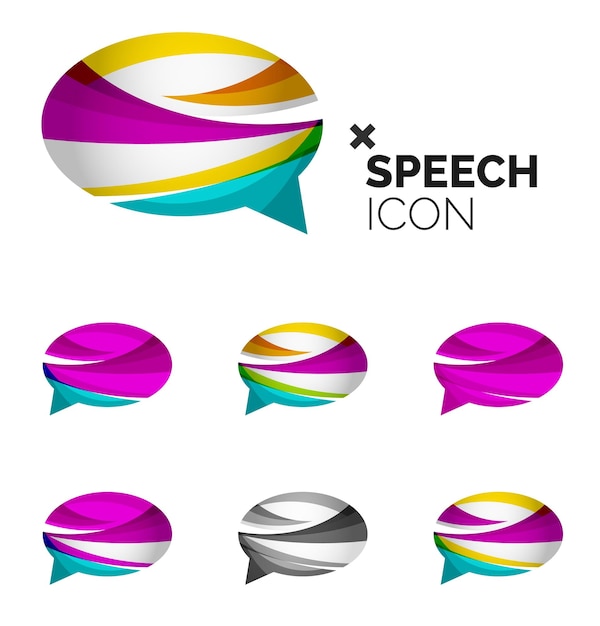 Set of abstract speech bubble and cloud icons business logotype concepts clean modern geometric design