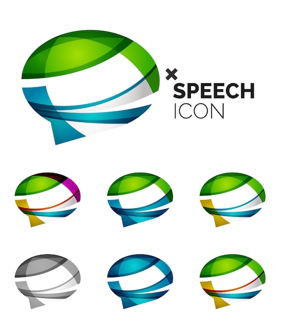 Set of abstract speech bubble and cloud icons business logotype concepts clean modern geometric design