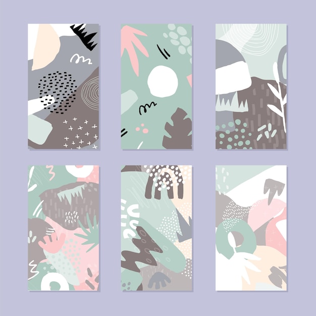 Vector set of abstract stories templates. hand drawn in trendy style.