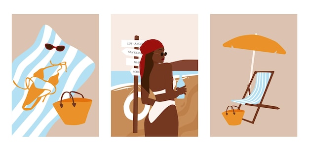 Set of abstract summer beach postcards.