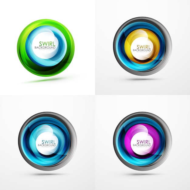set of abstract swirls vector bright color round waves backgrounds with copyspace