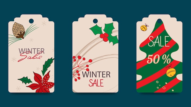 Set of abstract tags for christmas sale Seasonal label templates for printing Christmas New Year Christmas gifts