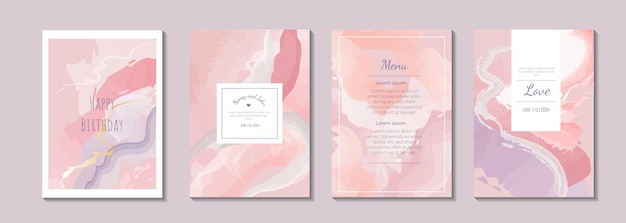 Set of abstract template with pink marble