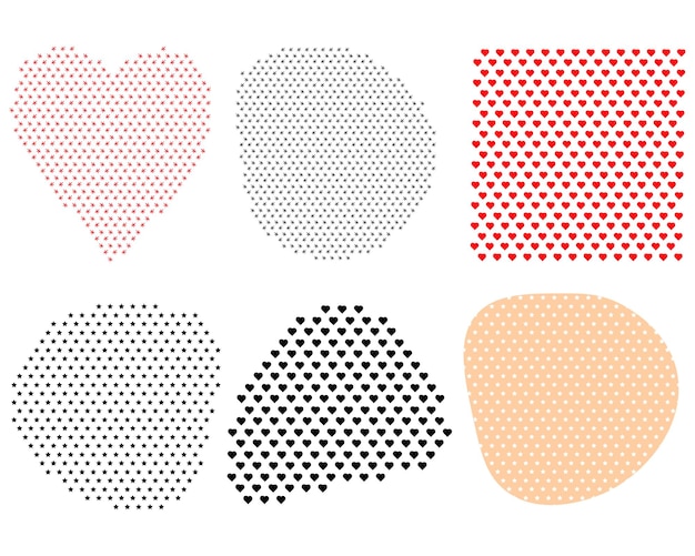 Vector a set of abstract textures in pastel colors shapes in dots in snowflakes in hearts