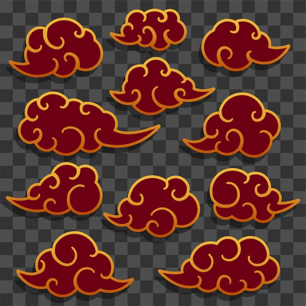 Vector set of abstract traditional chinese cloud