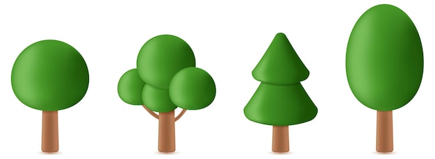 Set of abstract trees 3d rendering