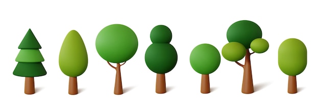 Set abstract Trees isolated on a white background 3d rendering vector illustration